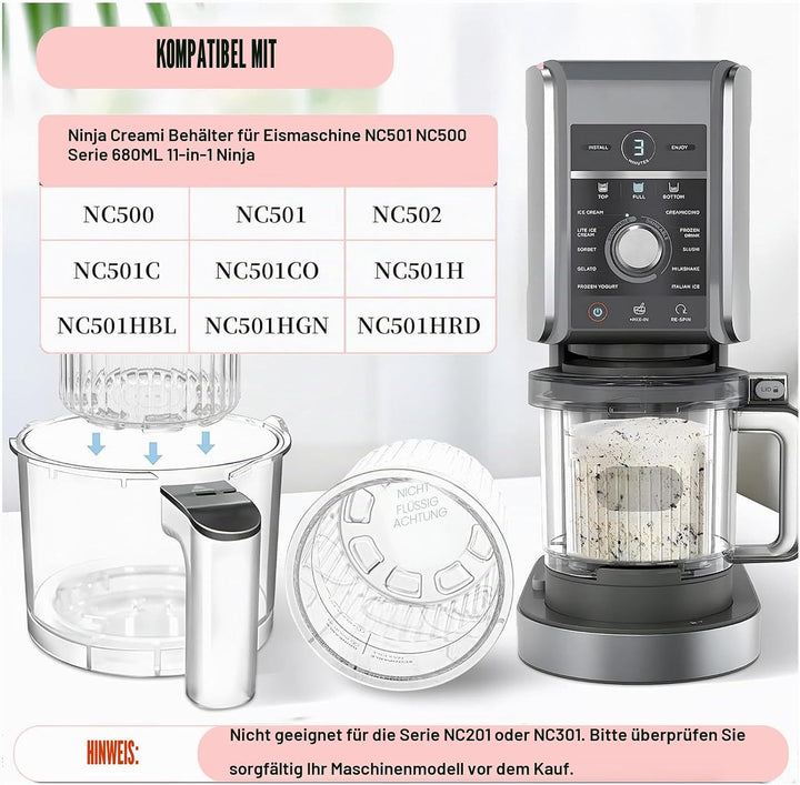 4 Stück Eiscreme-Behälter für Ninja Creami Deluxe NC501EU NC502EU Serie, 680 ml Zubehör für Ninja Ic