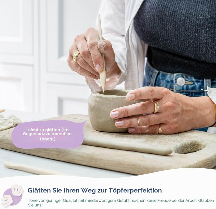 Sculpd Töpferei-Set, lufttrocknender Ton, Starter-Set für Anfänger mit Glanzlack, Töpferset beinhalt