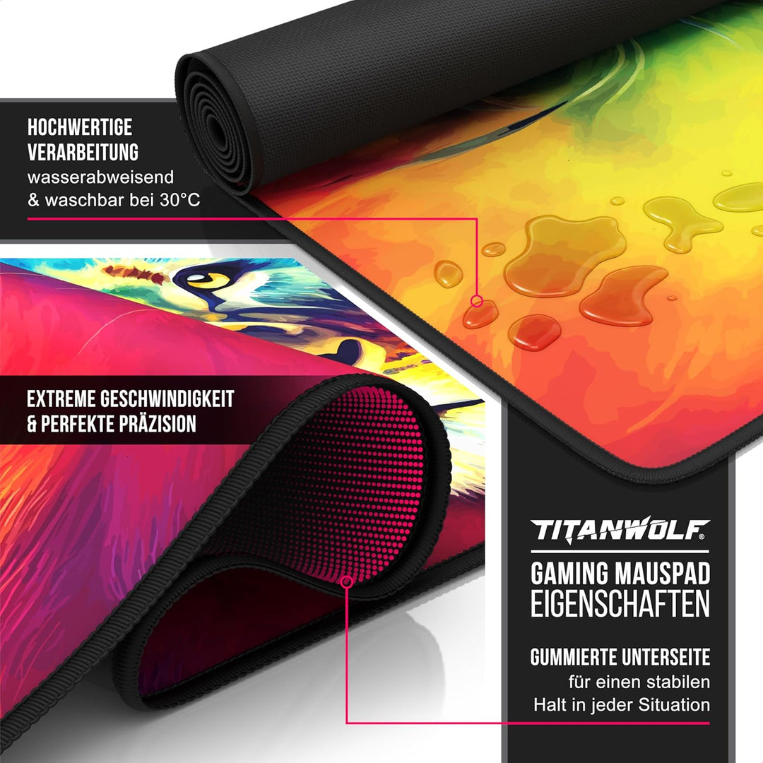 TITANWOLF - XXL Speed Gaming Mauspad 900 x 400mm - XXL Mousepad - Tischunterlage Large Size - verbes