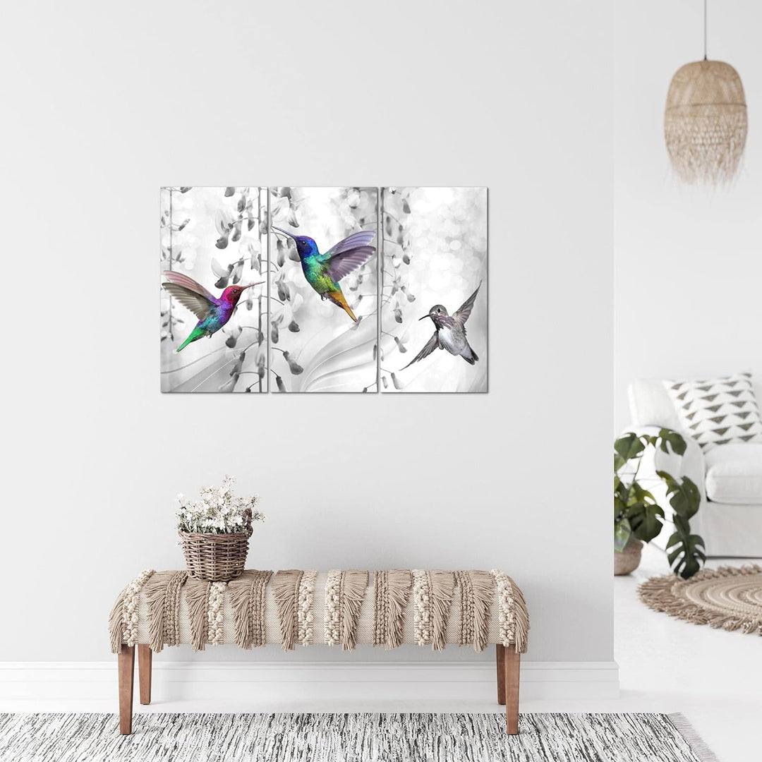 Runa Art Wandbilder Blumen Vogel Bild XXL Wohnzimmer Schlafzimmer Grau Kolibri Abstrakt 120 x 80 cm