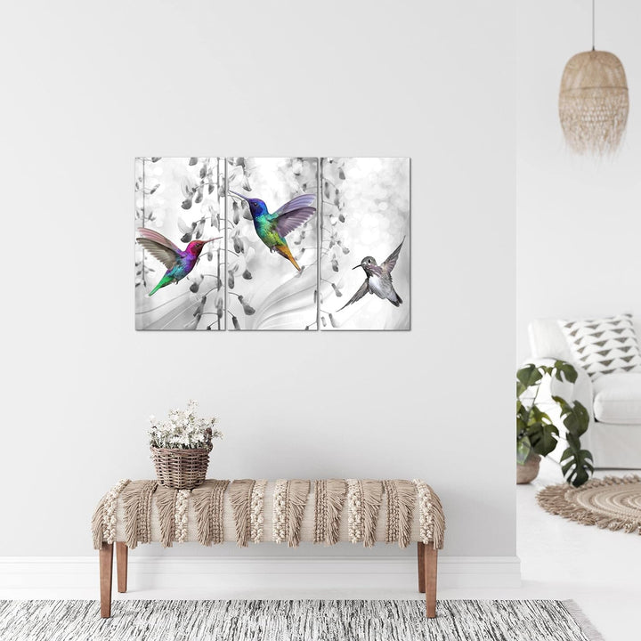Runa Art Wandbilder Blumen Vogel Bild XXL Wohnzimmer Schlafzimmer Grau Kolibri Abstrakt 120 x 80 cm