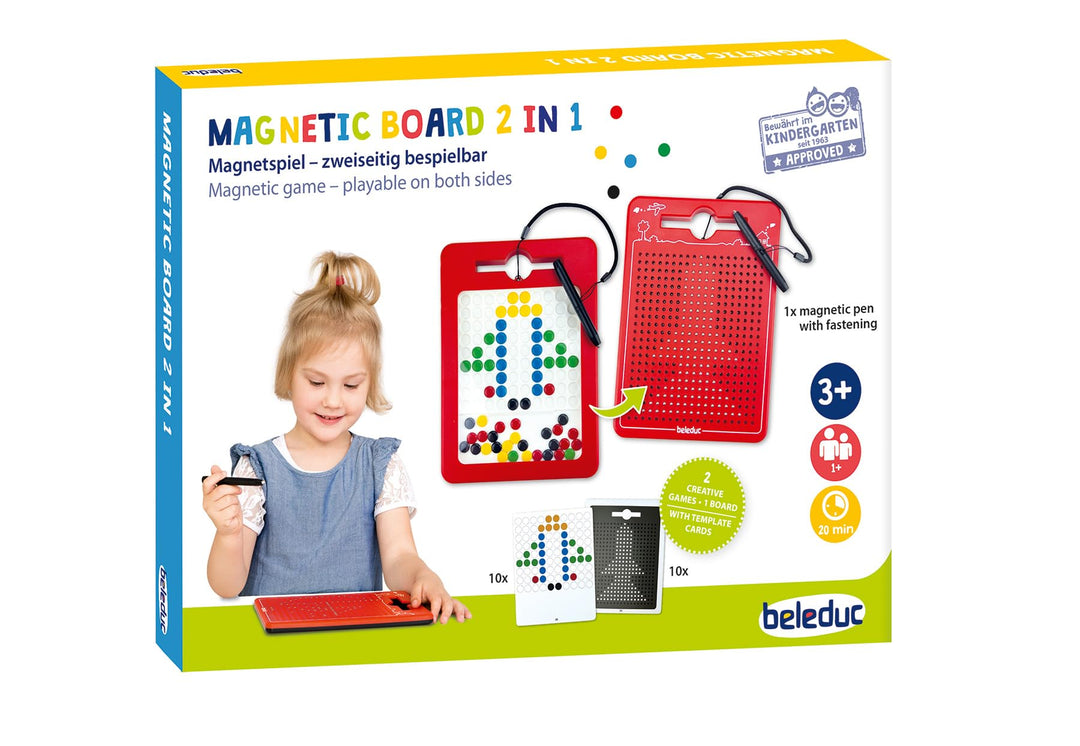 Beleduc Magnetboard 2in1, Magnetspiel - zweiseitig bespielbar, Magnetisches Lernspiel & Maltafel für