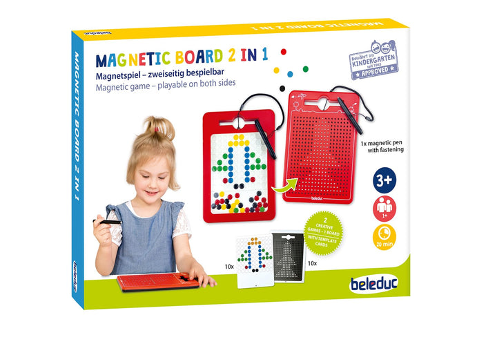 Beleduc Magnetboard 2in1, Magnetspiel - zweiseitig bespielbar, Magnetisches Lernspiel & Maltafel für