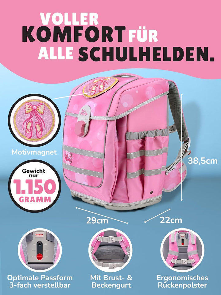 Familando - McNeill Ergo Complete Schulranzen Set - 8-teilig mit Lunch-Set - Ballerina - Ergonomisch