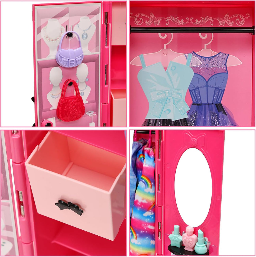 Miunana Kleiderschrank 101 Puppen Kleidung Zubehör Schrank Kleider Zubehör Schuhe Kleiderbügel Halsk