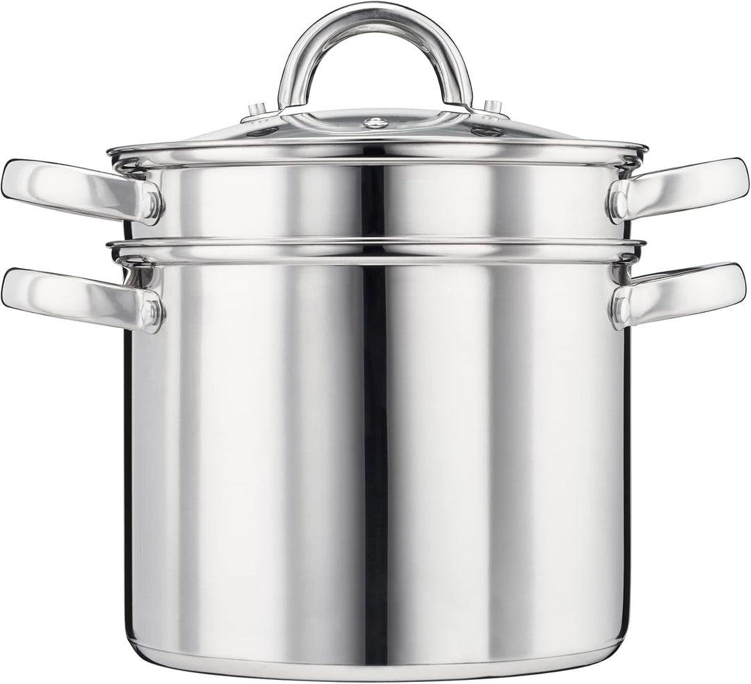 Cooks Professional Nudeltopf aus Edelstahl, 21 cm, 5 Liter, mit abnehmbarem Siebglasdeckel, Suppento