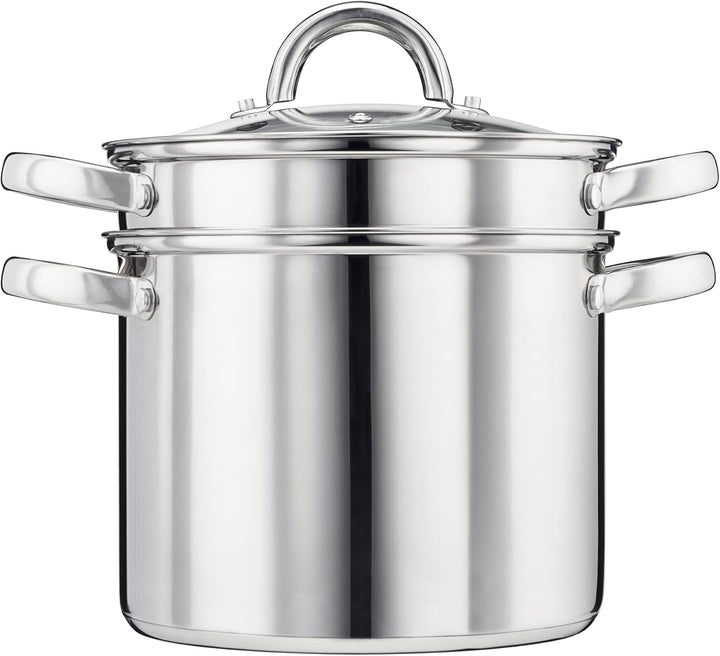 Cooks Professional Nudeltopf aus Edelstahl, 21 cm, 5 Liter, mit abnehmbarem Siebglasdeckel, Suppento