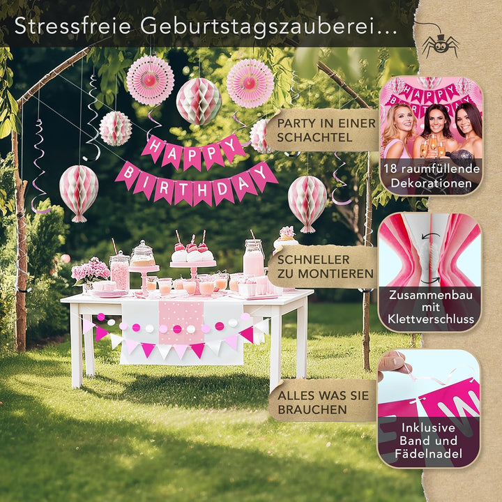 Premium Wiederverwendbare Geburtstagsdeko Rosa - Deko Geburtstag Mädchen Frau - Klettbefestigungen -