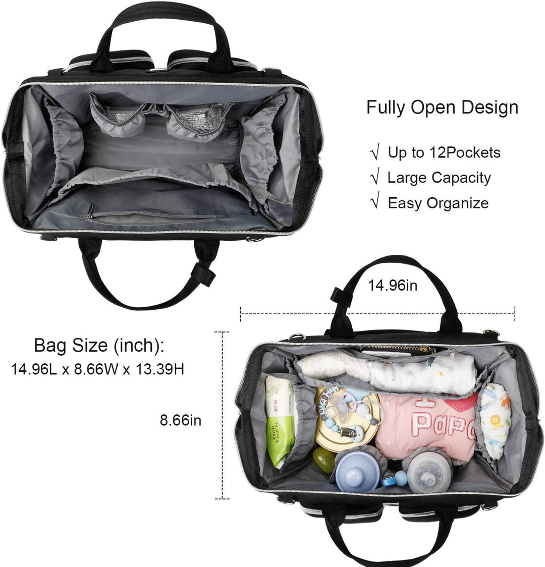 Pomelo Best Wickeltasche mit wasserdicher Wickelunterlage und 2 Kinderwagen Haken verstellbare Schul