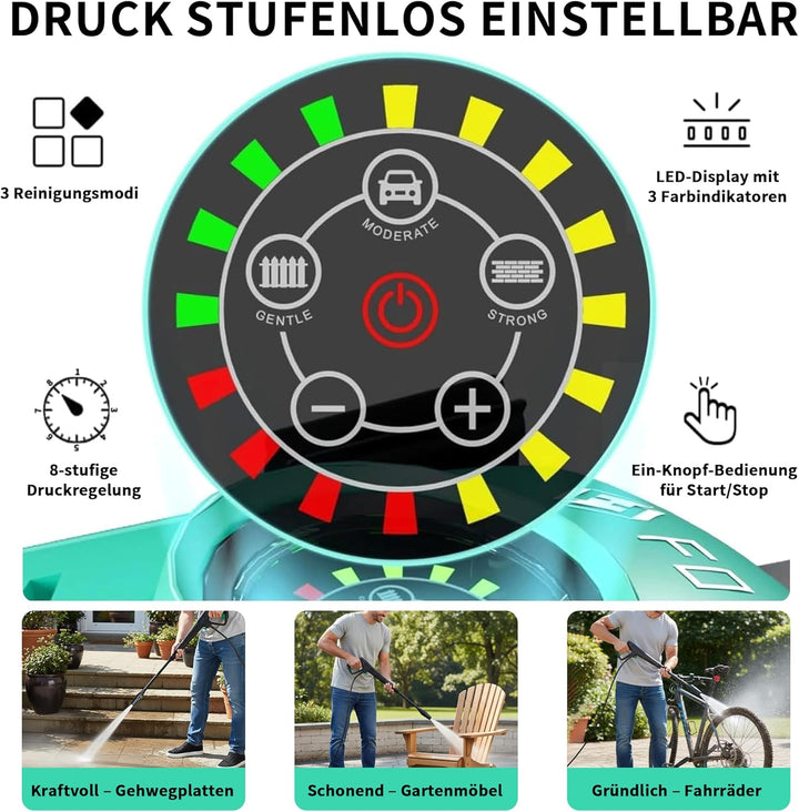 2026New Hochdruckreiniger Touchscreen 8-stufiger 200 Bar, 6-in-1-Düse, 90cm Gerätehöhe, Einstellbare
