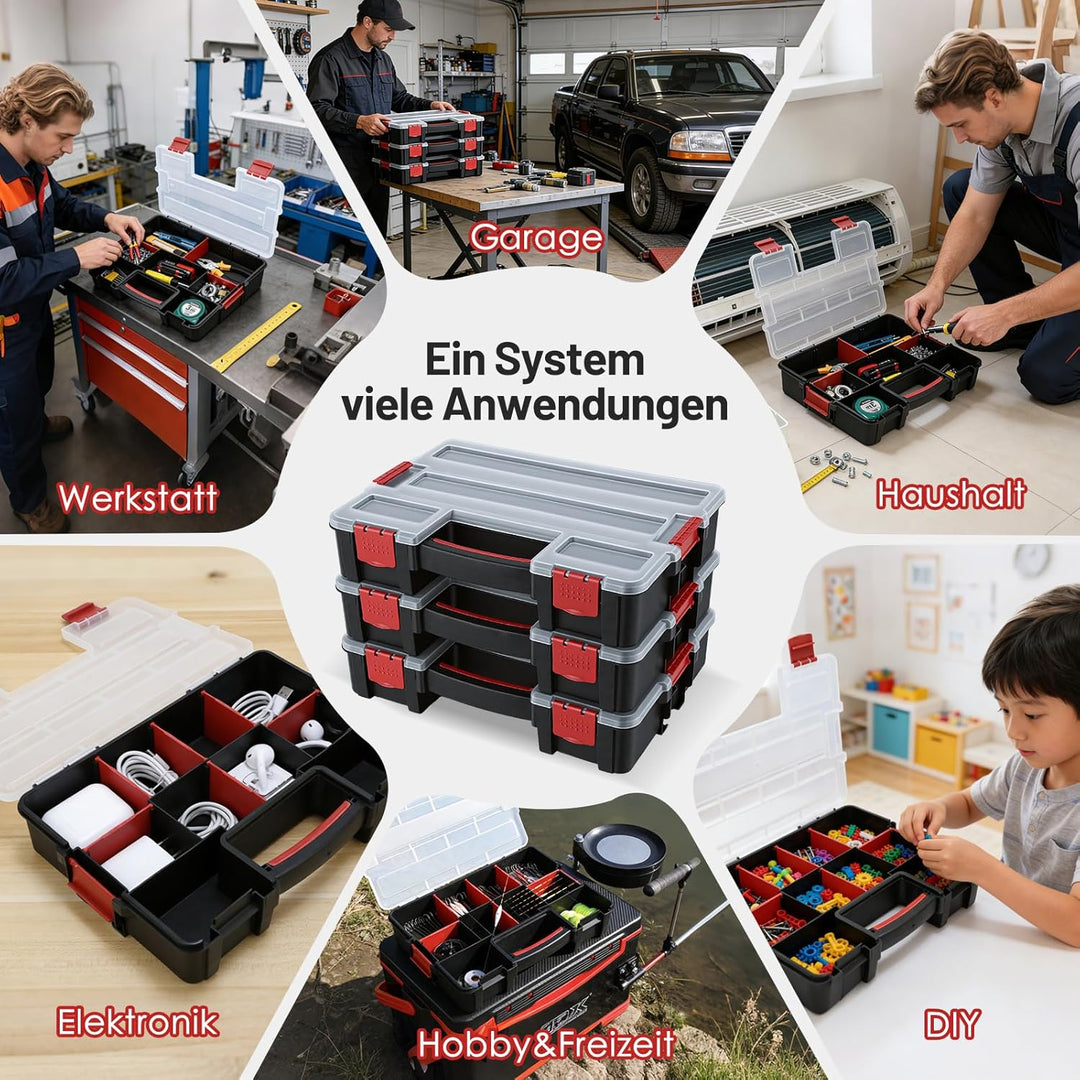 Famuka Sortimentskasten Set-3-stufiger Werkzeugkasten-Werkstatt Garage Haushalt Kleinteile Organizer