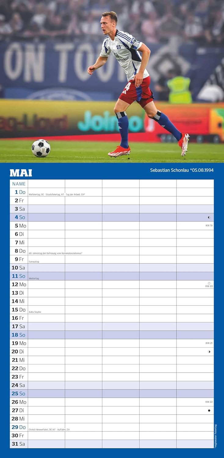 N NEUMANNVERLAGE - Hamburger SV 2025 Fan-Timer, 22x45cm, Fussball-Familienplaner mit 5 Spalten und M