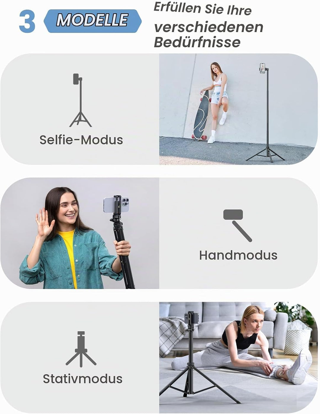 Handy-Stativ &amp; Selfie Stick 180cm, YUMAZLA Verstärkte Stativ für Smartphone, Handystativhalter mit F