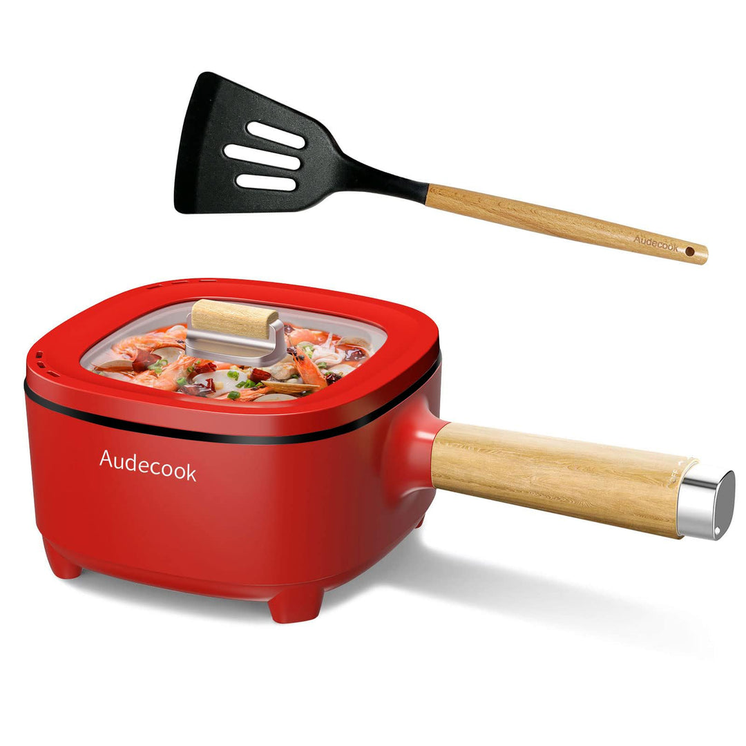 Audecook Elektrischer Hot Pot mit Dampfgarer, 2L/20cm Antihaft Elektropfanne mit Keramikglasur, Trag