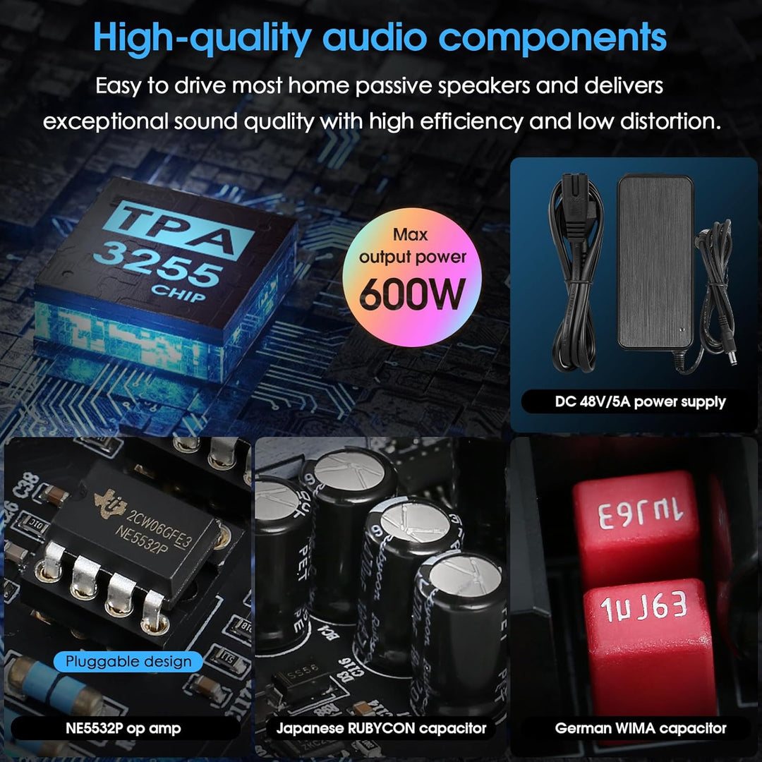 Nobsound NS-13G MAX 300Wx2 Stereo Verstärker mit Phono Eingang – HiFi Mini Endstufe der Klasse D für