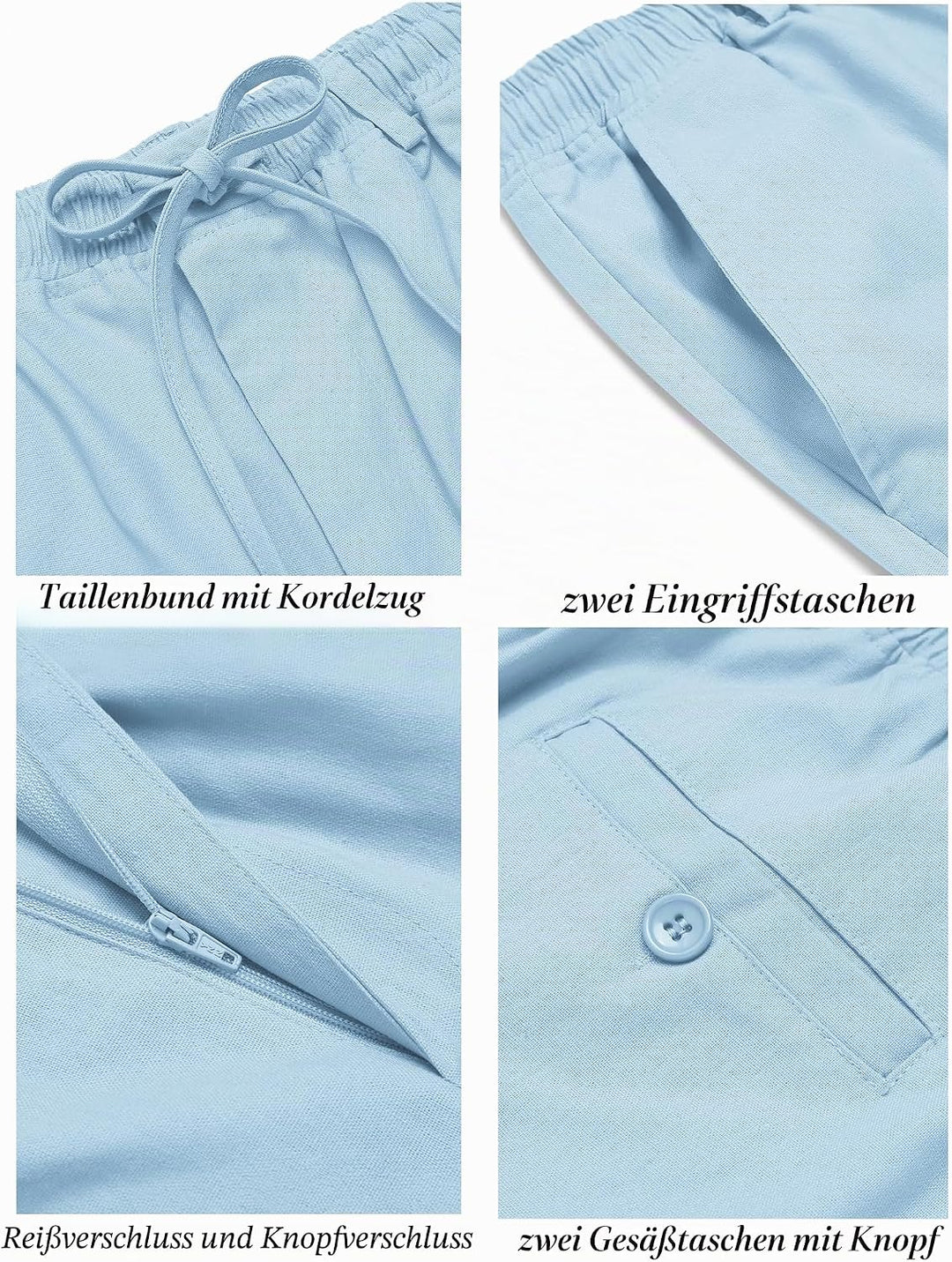 COOFANDY Herren Leinenhose mit Kordelzug Leicht Sommerhose Freizeithose Einfarbig Hose Lang für Männ