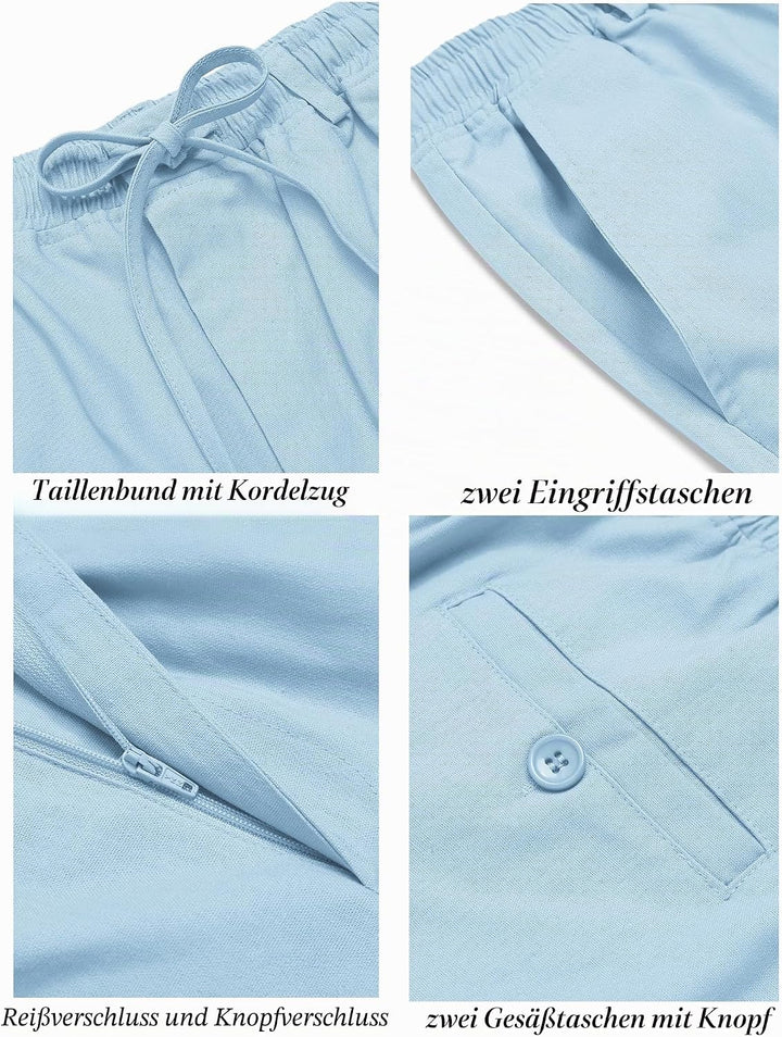 COOFANDY Herren Leinenhose mit Kordelzug Leicht Sommerhose Freizeithose Einfarbig Hose Lang für Männ