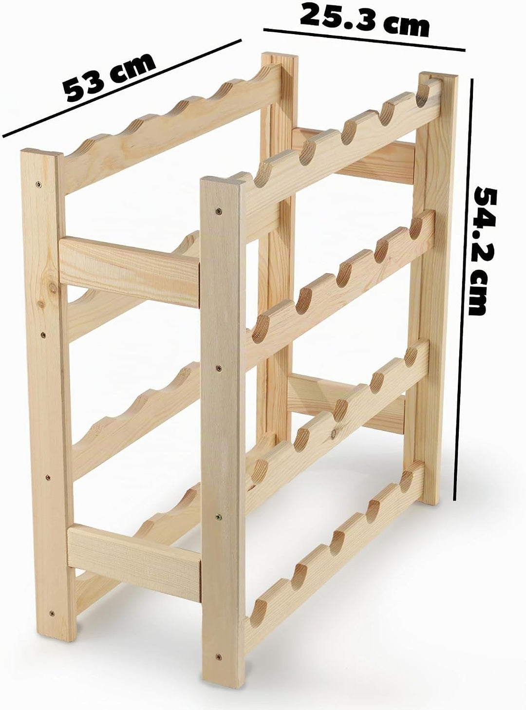 KADAX Weinregal aus Holz, 54x53x25cm Flaschenregal, 20 Flaschen, Weinständer aus Kiefernholz, Weinsc