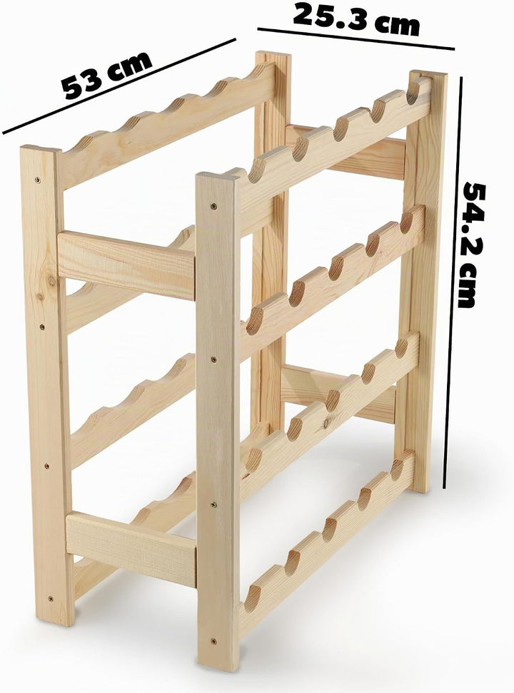 KADAX Weinregal aus Holz, 54x53x25cm Flaschenregal, 20 Flaschen, Weinständer aus Kiefernholz, Weinsc