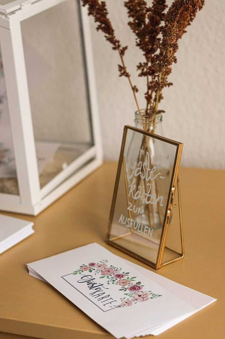 50 Gästekarten Hochzeit zum Ausfüllen - Gästebuchkarten und -seiten - Hochzeitsspiel - Creme 50 Lang