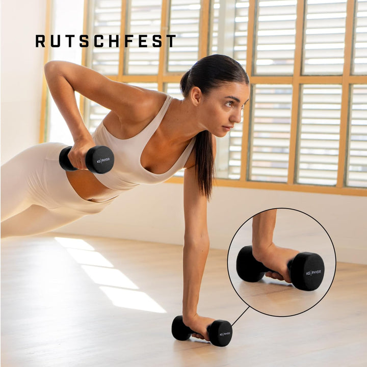 KG Physio Hantelset mit A3-Übungsposter - Neopren Kurzhanteln 2er Set - Fitness Gewichte aus Gusseis
