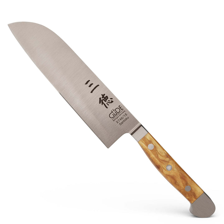 GÜDE Solingen - Santoku Messer geschmiedet, 18 cm, Olivenholz, ALPHA OLIVE, Doppelkropf, Handmade Ge