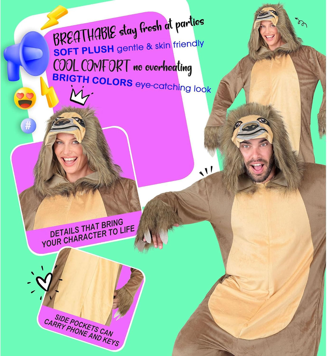 W WIDMANN MILANO Party Fashion - Tier Overall für Erwachsene, weicher Plüsch Jumpsuit mit Kapuze, Ti