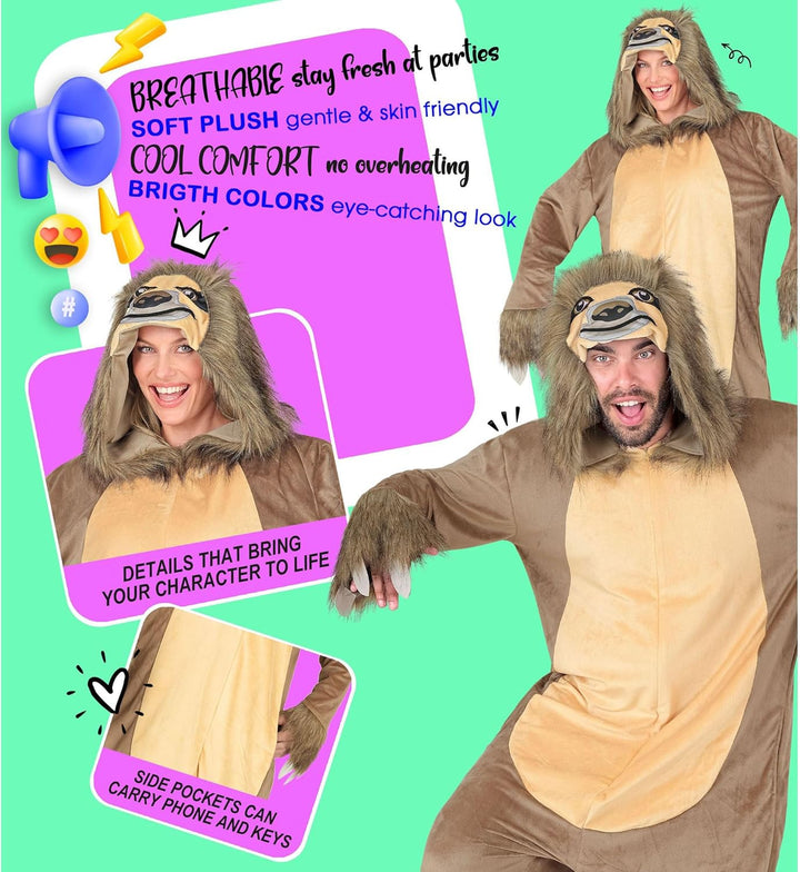 W WIDMANN MILANO Party Fashion - Tier Overall für Erwachsene, weicher Plüsch Jumpsuit mit Kapuze, Ti