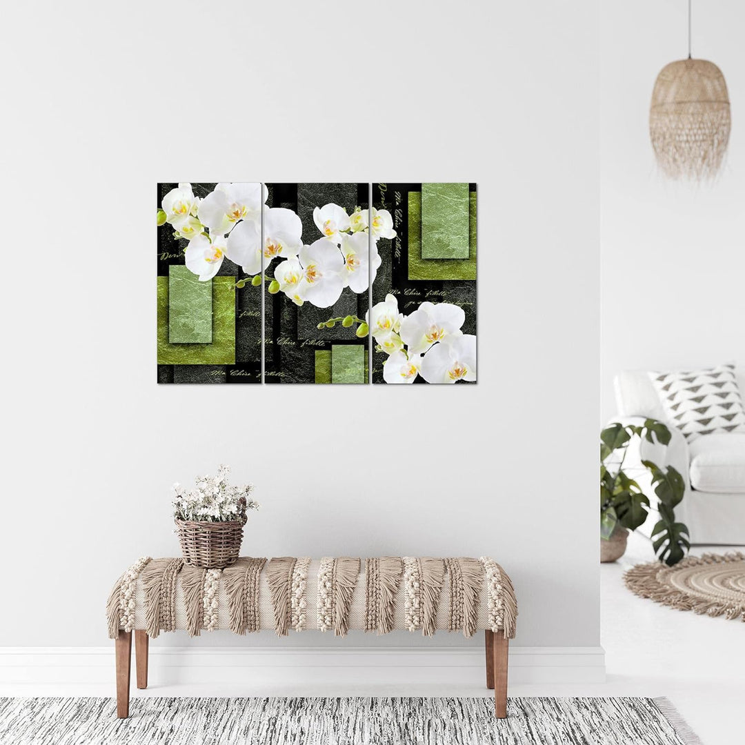 Runa Art Wandbilder Blumen Orchidee Bild XXL Wohnzimmer Schlafzimmer Grün Abstrakt 120 x 80 cm 3 Tei