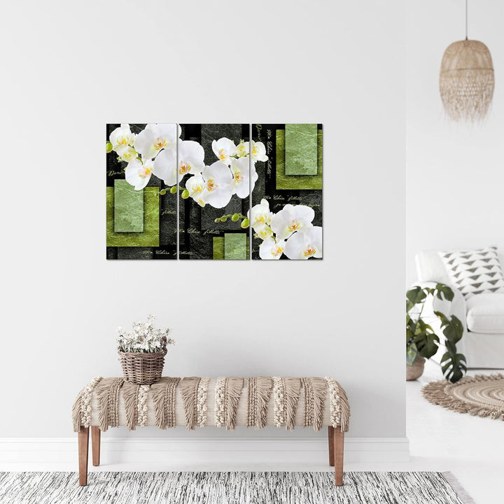 Runa Art Wandbilder Blumen Orchidee Bild XXL Wohnzimmer Schlafzimmer Grün Abstrakt 120 x 80 cm 3 Tei