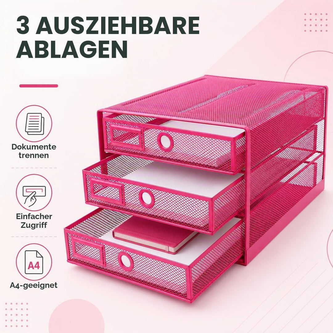 Exerz Papier Sortierer mit 3 Schubladen/A4 Dokumente/Schubladenbox - Drahtgeflecht Büroablage/Aufbew