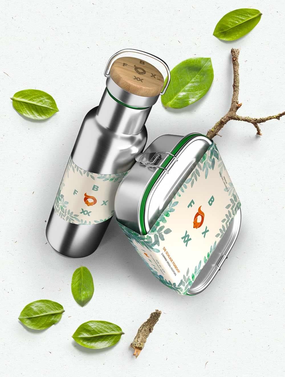 FOXBOXX® Edelstahl Brotdose Premium | Large 1200ml | 5 DEKO-Farbringe + DualCham Ersatzdichtung = Au