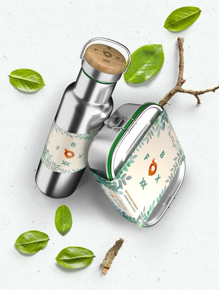 FOXBOXX® Edelstahl Brotdose Premium | Large 1200ml | 5 DEKO-Farbringe + DualCham Ersatzdichtung = Au