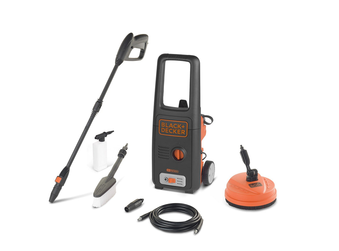 BLACK+DECKER Hochdruckreiniger BXPW1400PE mit Patio Cleaner und Feste Bürste (1400 W, 110 bar, 390 l