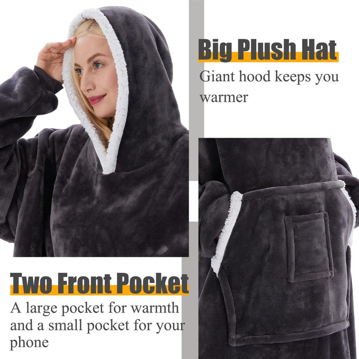 Übergrosses Hoodie Decken Damen, Warme Hoodie Sweatshirt, Einheitsgrösse Dick Kapuzenpullover für Da