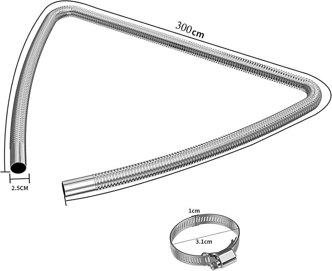 Abgasschlauch für Stromerzeuger, 300CM Auto Edelstahl Abgasrohr, mit Zwei Edelstahlklammern für Dies