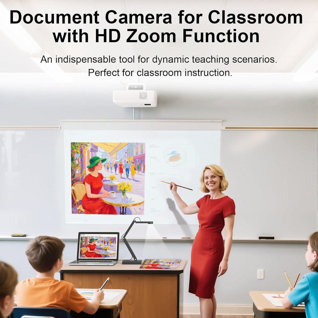 12MP Dokumentenkamera Schule, 4K Visualizer für Klassenzimmer - A3-Format, LED Licht, MIC, Drehen, S
