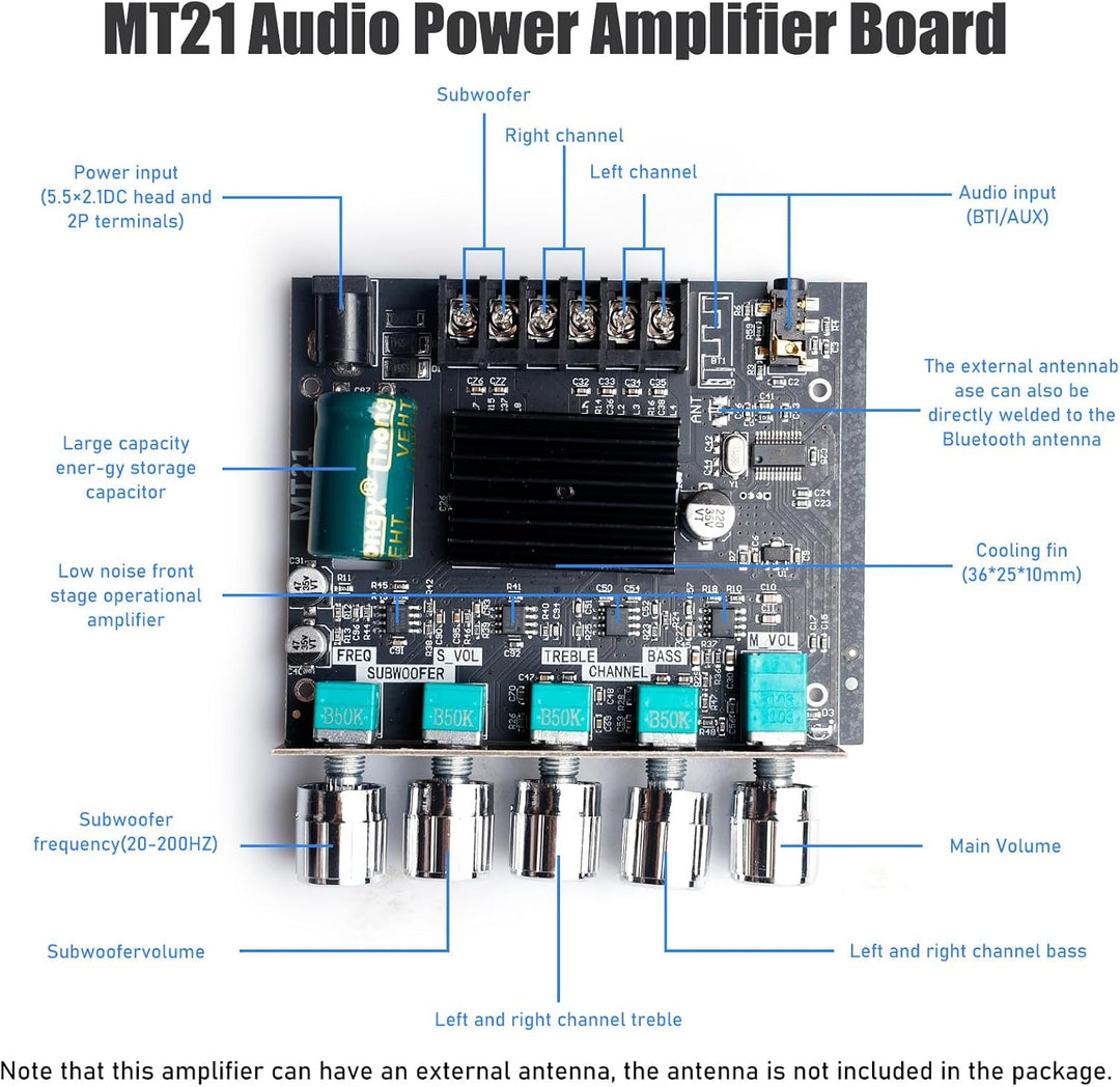 HiFi Audio Verstärker: 2x50W + 100W 2.1-Kanal-Subwoofer Verstärker-Platine-mit-bluetooth Höhen und B