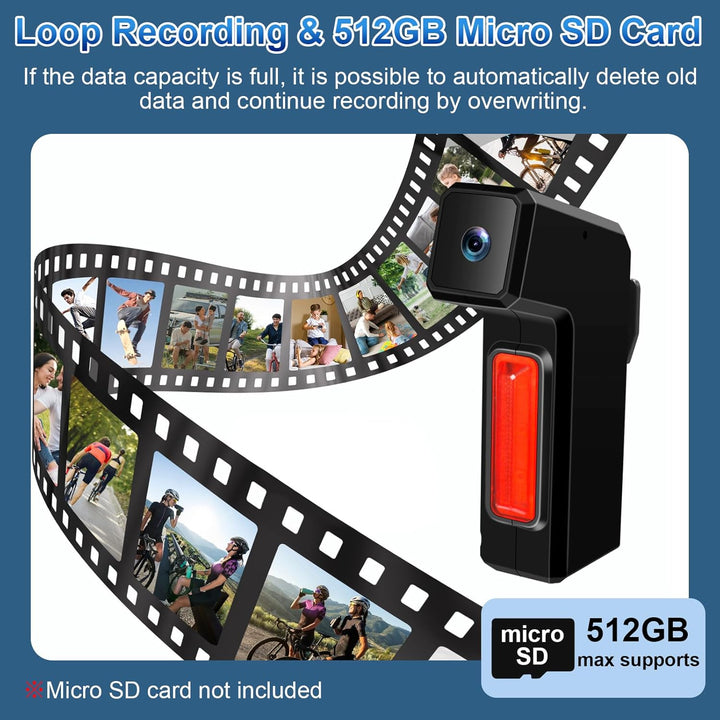 Mini-Actioncam 1080P 120° Weitwinkel 19h Akku IPX3 für Fahrrad/Motorra | Loop-Aufnahme, 512GB SD-kom