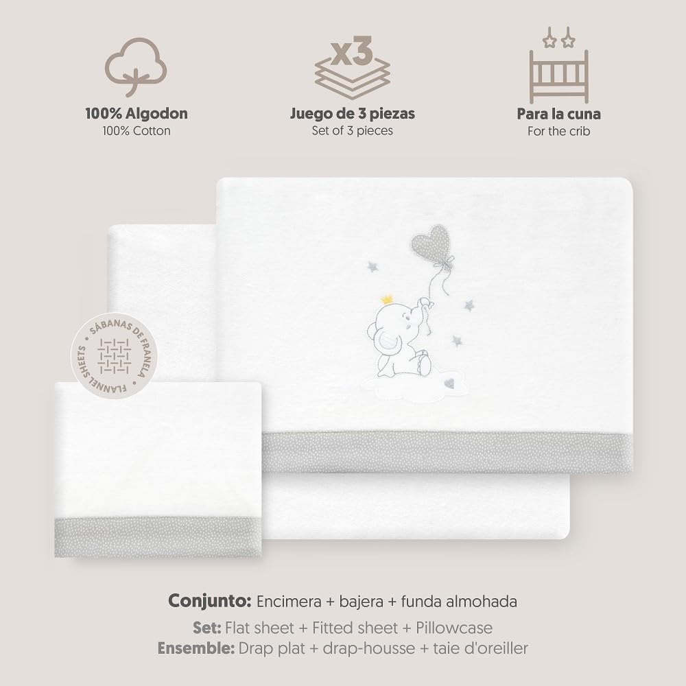 Interbaby Bettwäsche-Set für Kinderbett, 60 x 120 cm, 100% Baumwolle, warm, weich, inklusive Spannbe