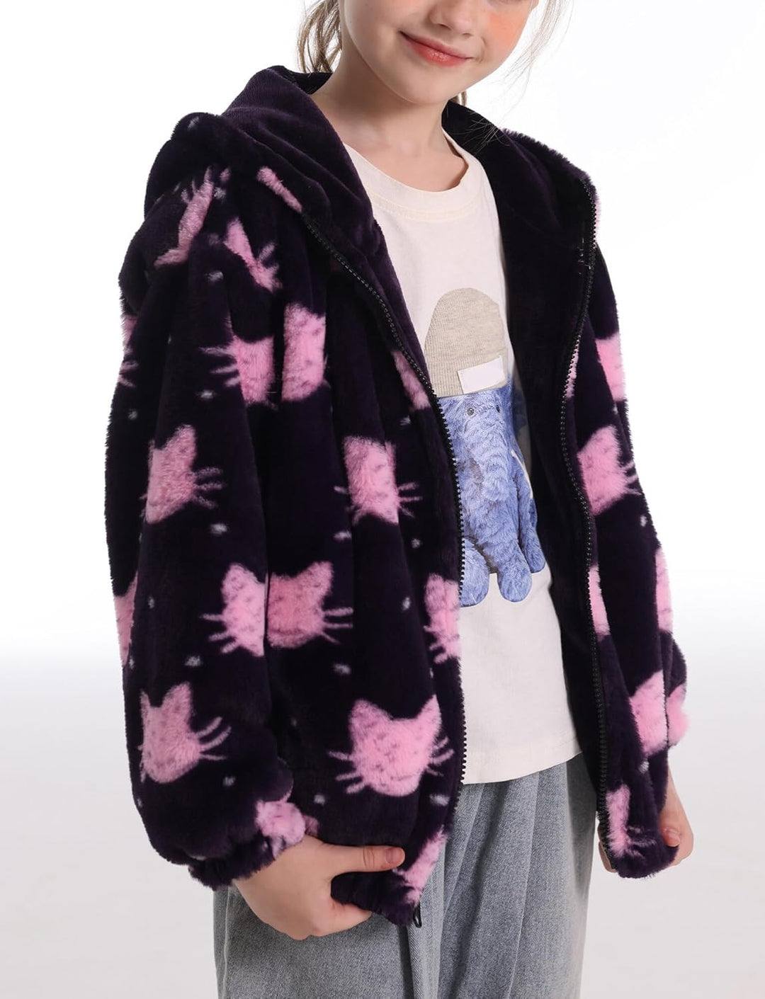 SEAUR Kuscheljacke Mädchen Flauschig Teddy-Fleece Hoodie Jacke Kinder Kuschelig Plüsch Supersoft Man