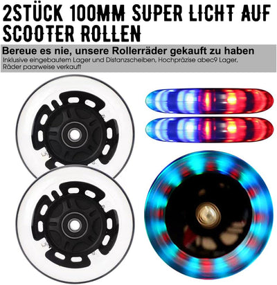 100mm Leuchtende Scooter Räder - 2 Stück 100mm led Scooter Rollen räder mit ABEC-9 Lager - hell leuc
