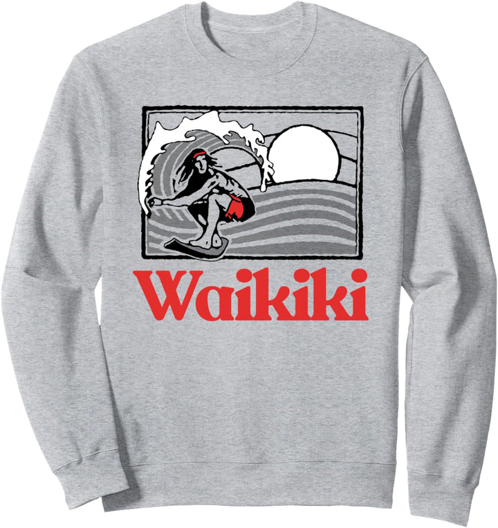 Waikiki Beach Hawaii Vintage Surfer Retro Graphic Sweatshirt