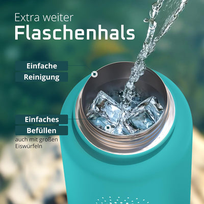 Trinkflasche Edelstahl ACTIVE FLASK + Strohhalm (3 Deckel) BPA-frei, Auslaufsicher, Kohlensäure geei