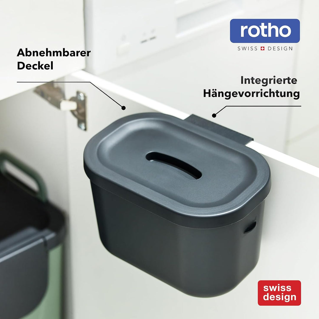Rotho Salsa Biomülleimer 3,2l, mit Decekl Komposteimer, integrierte Hängevorrichtung, Kunststoff, 22