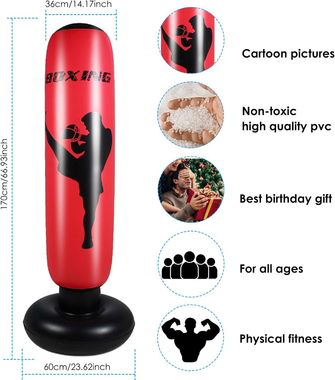 Haokaini 170Cm Aufblasbare Freistehende Box Boxsack Fitness Boxsack Stressabbau Sandsäcke Ziel Turm