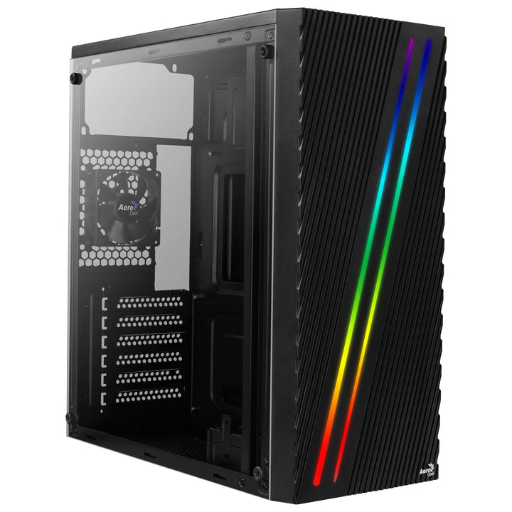 Aerocool Streak PC Gaming Case, Mid-Tower, ATX, RGB, 18 Lighting modes, Full Window, Ideal for First