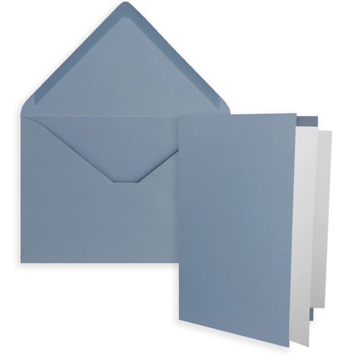 25x DIN B6 Faltkarten Set mit Umschlägen in Graublau (Blau) - 120 x 170 mm - inkl. weissem Einlege-P