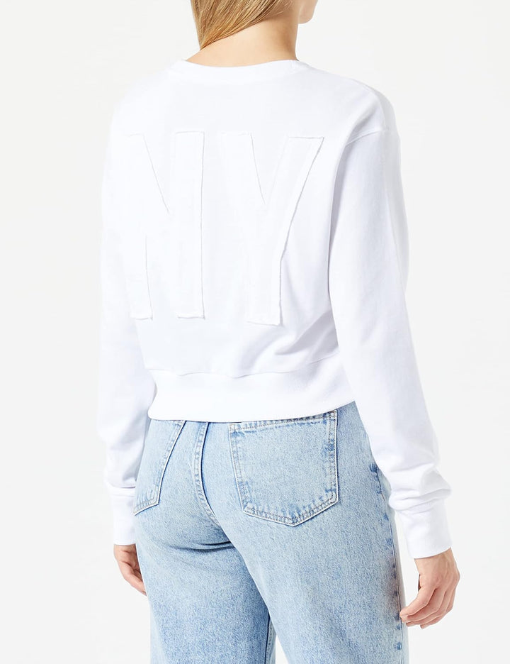 DKNY Damen Exploded Applique Logo Crewneck Pullover Sweater S Weiss, S Weiss
