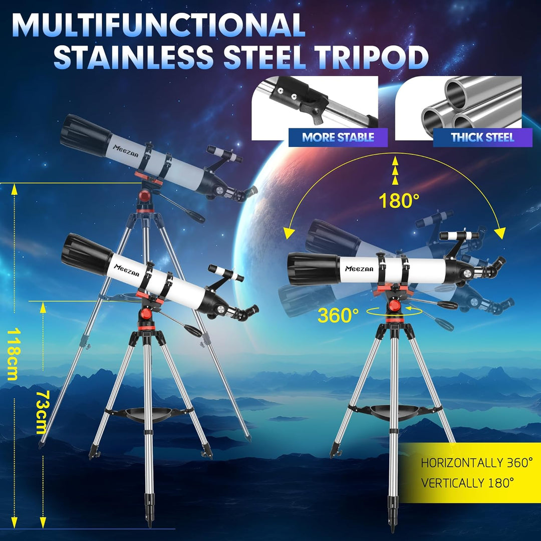 MEEZAA Teleskop, Teleskop Astronomie Erwachsene Profi, 90mm Blende 800mm AZ Mount Astronomisches Ref